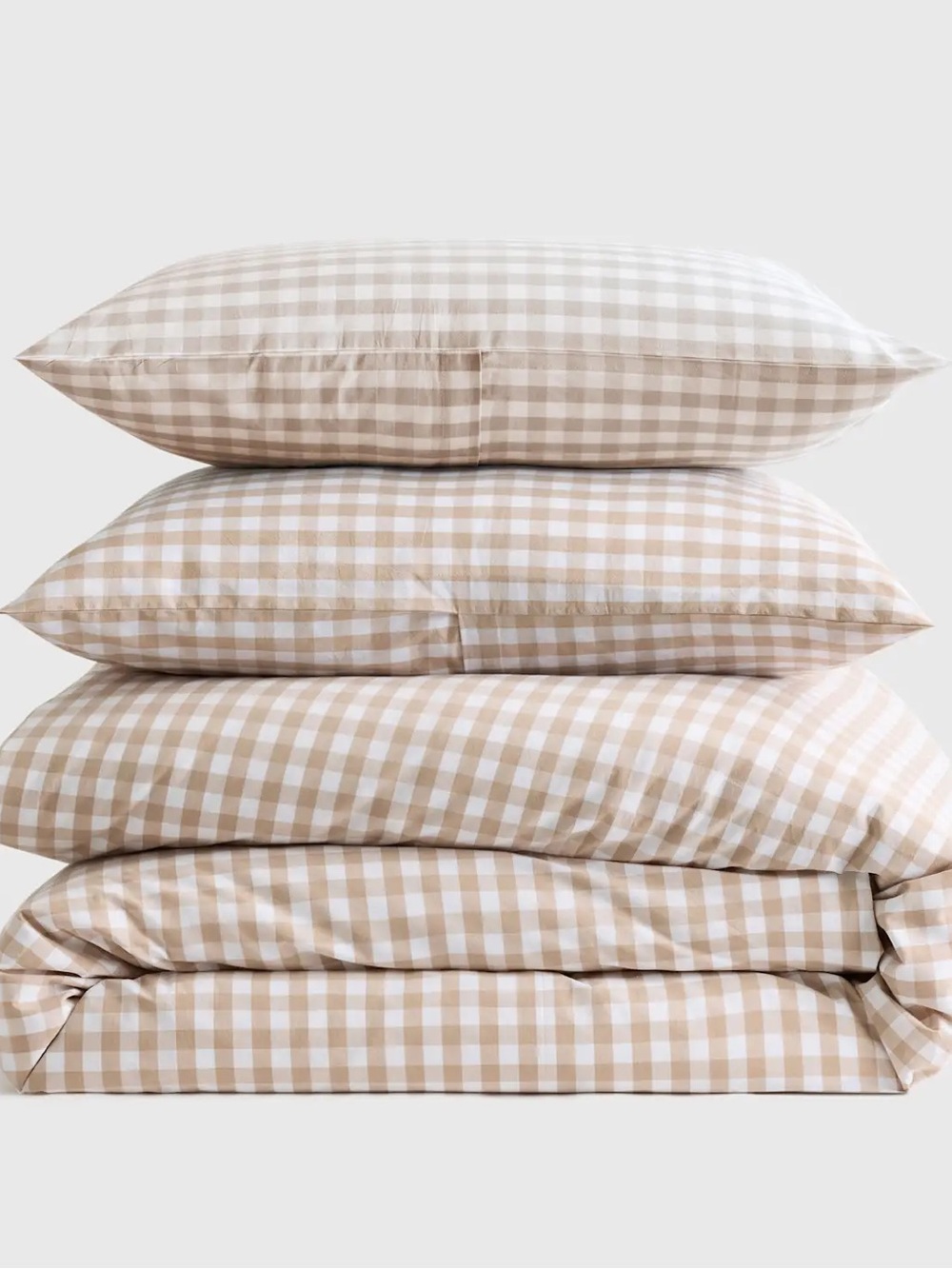 Quince Crisp Percale Organic Cotton Cafe Gingham Duvet Cover Set Full/Quee